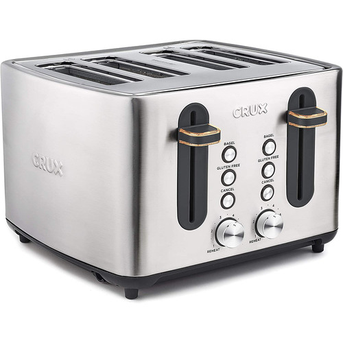 CRUX 4-Slice Toaster, Extra-Wide Slots, 6-Shade Settings - Silver (14545)