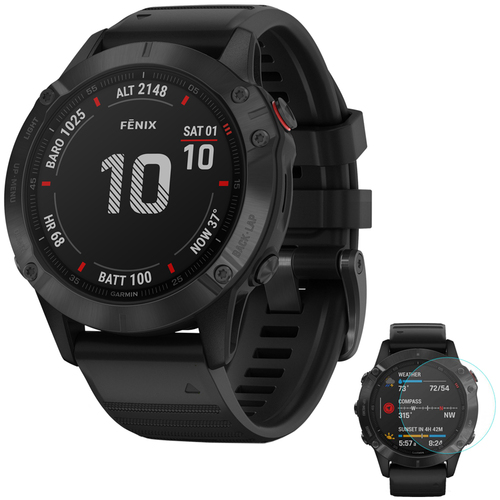 Garmin fenix 6 PRO Multisport GPS Smartwatch Black w/ Black Band + Screen Protector