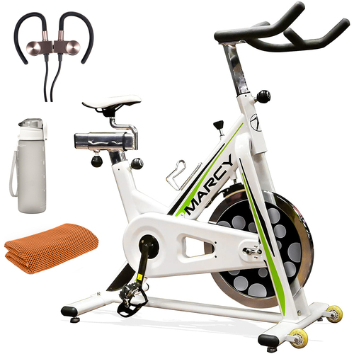 Marcy Deluxe Club Revolution Cycle White/Green with Sport Earbuds Bundle