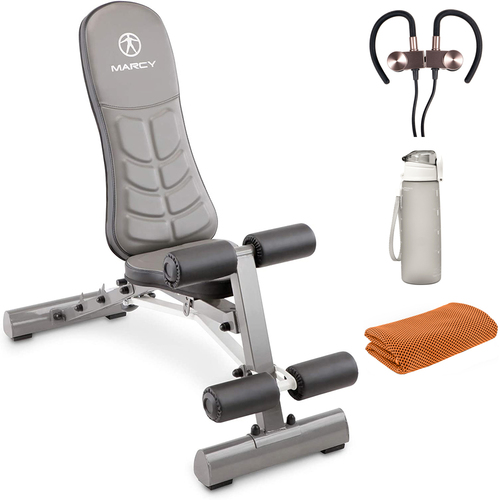 Marcy Deluxe Foldable Weight/Exercise Bench Black with Sport Earbuds Bundle