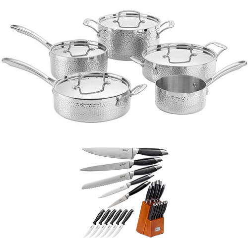 Cuisinart Hammered Collection 9pc Cookware Set w/ Deco Knife Block Set