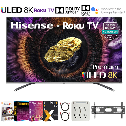 Hisense 75U800GR 75` ULED 8K Premium Roku Smart TV 2021 + Movies Streaming Pack