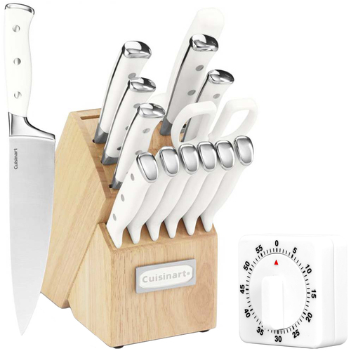 Cuisinart Triple Rivet 15pc Cutlery Set w/ Storage Block, White + Kitchen Timer