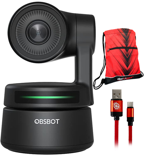 OBSBOT Tiny AI-Powered PTZ Webcam, 1080p HD + Drawstring Bag + Charging Cable