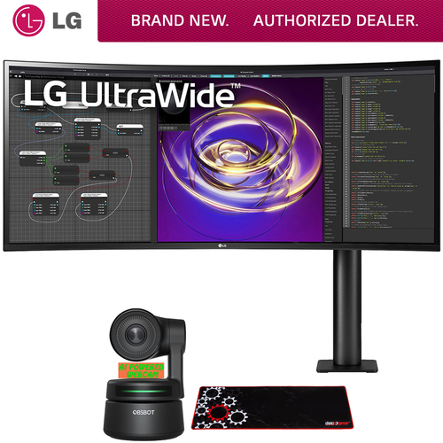LG 34` 21:9 Curved UltraWide QHD PC Monitor + AI-Powered PTZ Webcam Bundle