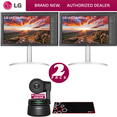 LG 27` 4K UHD IPS Display HDR400 PC Dual Monitor + AI-Powered PTZ Webcam Bundle
