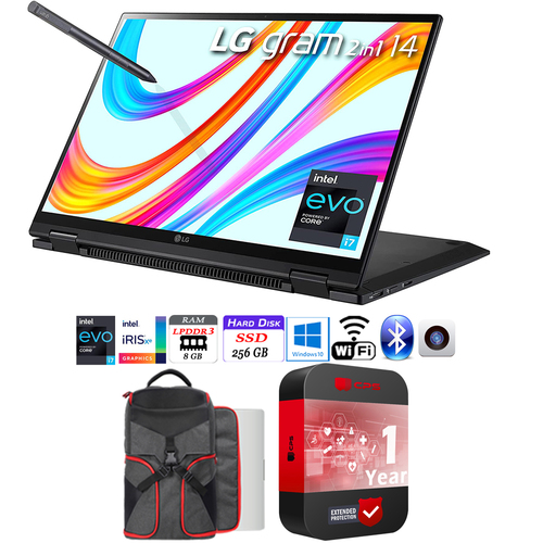 LG gram 14` 2-in-1 Lightweight Touch Display Laptop + Intel Evo +Backpack Bundle