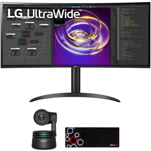 LG 34` Curved 21:9 UltraWide QHD IPS Display PC Monitor w/ AI Webcam Bundle