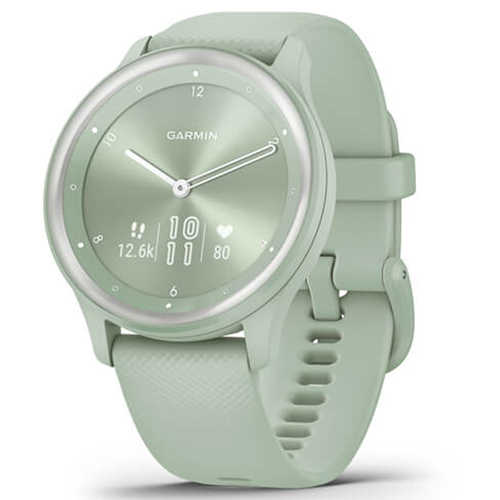 Garmin vivomove Sport Smart Hybrid Watch Cool Mint Case Silicone Band w Silver Accents