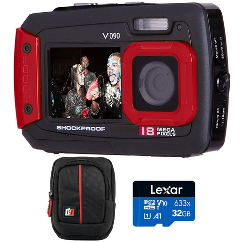 Vivitar V090 18 MP Selfie Dual Screen Waterproof Digital Camera w/ 32GB Card + Bag