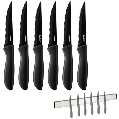 Cuisinart Advantage 6pc Serrated Steak Knife Set, Black Bundle with Magnetic Knife Mount