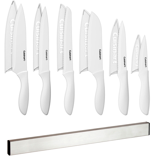 Cuisinart Advantage 12-Piece White Knife Set and Guards Bundle with Magnetic Knife Mount