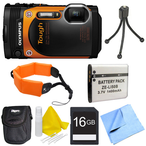 Olympus TG-860 Tough Waterproof 16MP Digital Camera w/ 3-Inch LCD - Orange Deluxe Bundle