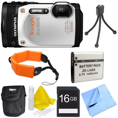 Olympus TG-860 Tough Waterproof 16MP Digital Camera w/ 3-Inch LCD - White Deluxe Bundle