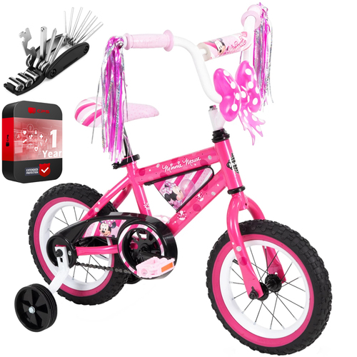 Huffy Disney Minnie Mouse Girls' Bike 12-inch + Tool Kit +1 Year Protection Pack