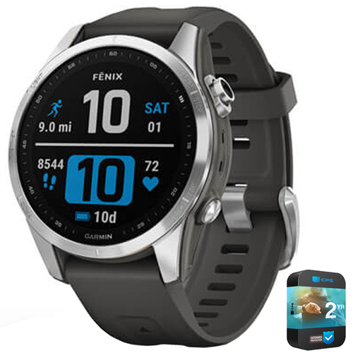 Garmin Fenix 7S Smartwatch Silver with Graphite Band + 2 Year Extended Warranty