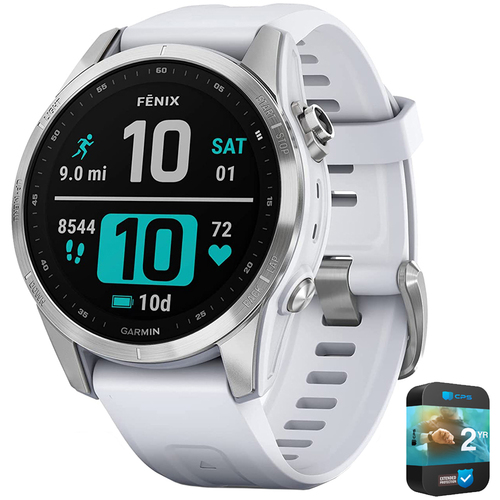 Garmin Fenix 7S Smartwatch Silver with Whitestone Band+2 Year Extended Warranty