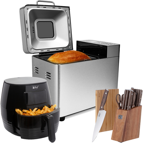 Deco Chef 2 LB Stainless Steel Bread Maker with 5.8QT Air Fryer and 16 Piece Knife Set