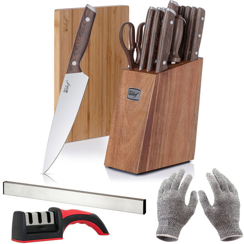 Deco Chef 16pc Stainless Steel Knife Set and Cutting Board Bundle with Kitchen Essentials