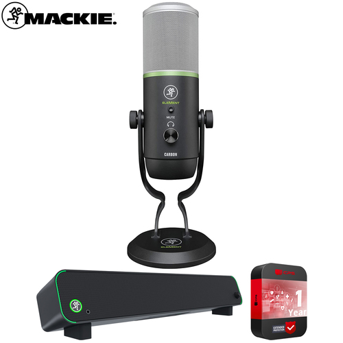 Mackie EleMent Series Carbon USB Condenser Microphone + PC Soundbar + Warranty Bundle