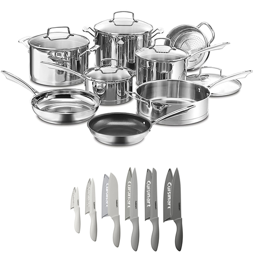 Cuisinart 89-13 Professional Series 13pc Cookware Set, Stainless Steel w/ 12pc Knife Set