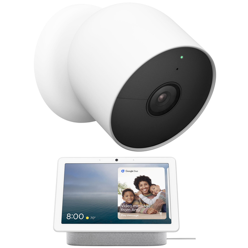 Google Nest Cam (Outdoor or Indoor, Battery), Snow + Google Nest Hub Max (Chalk)