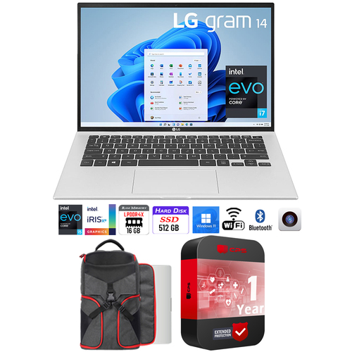 LG gram 14` Ultra-Lightweight Laptop w/ Intel Evo 11th Gen, i7 +Backpack Bundle