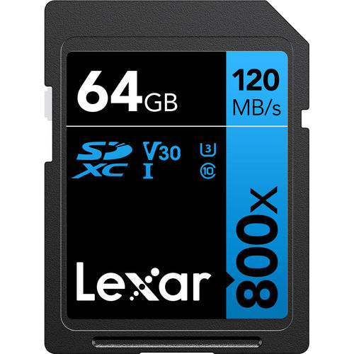 Lexar 64GB High-Performance 800x UHS-I SDHC Memory Card (BLUE Series)