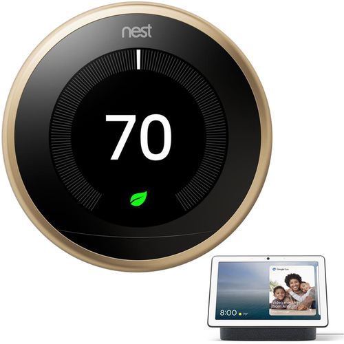Google Nest 3rd Generation Learning Thermostat Brass with Hub Max Charcoal