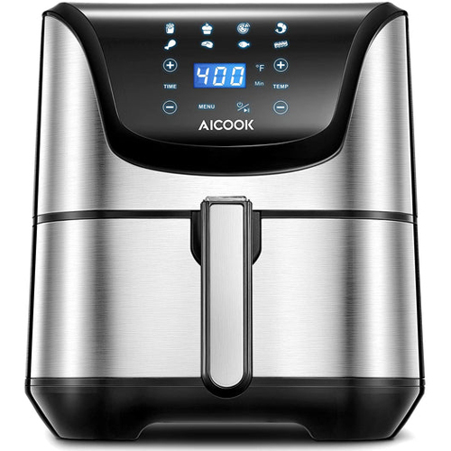 AICOOK S5T13 5.8Qt Air Fryer, Dishwasher-Safe, with 40 Recipe Cookbook, Silver