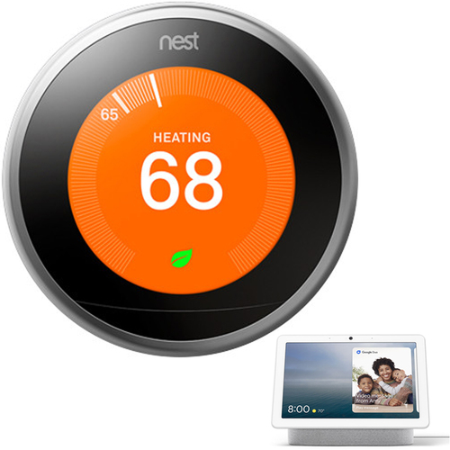 Google Nest 3rd Generation Learning Thermostat Steel with Hub Max Chalk