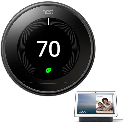 Google Nest 3rd Generation Learning Thermostat Mirror Black + Hub Max Charcoal