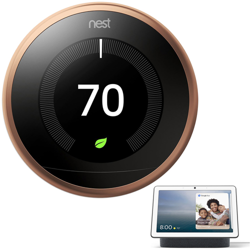 Google Nest 3rd Generation Learning Thermostat Copper with Hub Max Charcoal