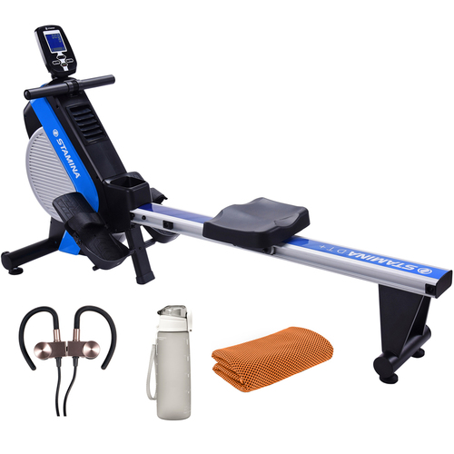 Stamina DT Plus Magnetic/Air Resistance Rowing Machine with Earbuds Bundle