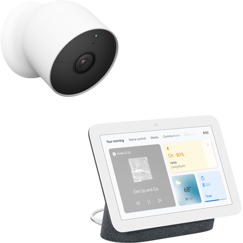 Google Nest In/Outdoor Cam, Snow with 2nd Generation Nest Hub Smart Display, Charcoal