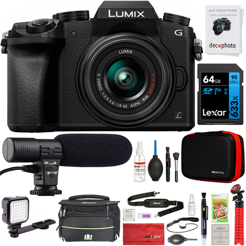 Panasonic LUMIX G7 Mirrorless Digital Camera (Black) w/ 14-42mm Lens + 64GB Microphone Kit