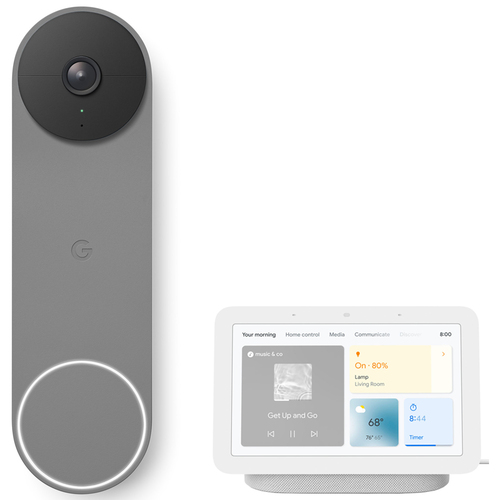 Google Nest Doorbell (Battery) - Ash w/ Google Nest Hub 2nd Gen, Chalk