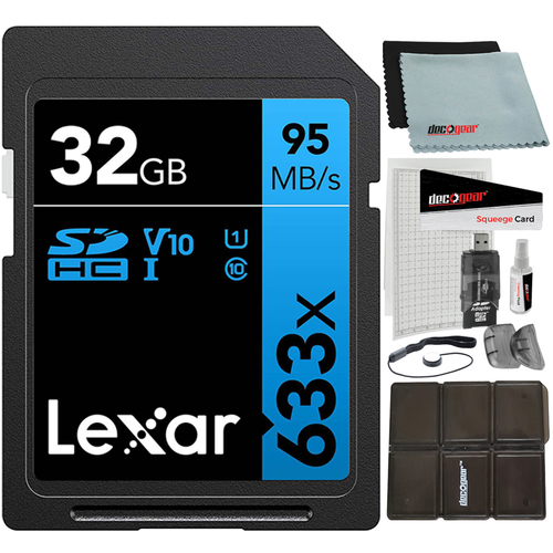 Lexar Professional 633x 32GB SDHC UHS-1 Class 10 Memory Card + Accessory Bundle