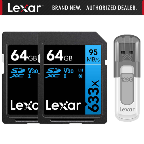 Lexar 2-Pack Professional 633x 64GB UHS-1 Class 10 SDXC Memory Card w/ 128GB USB