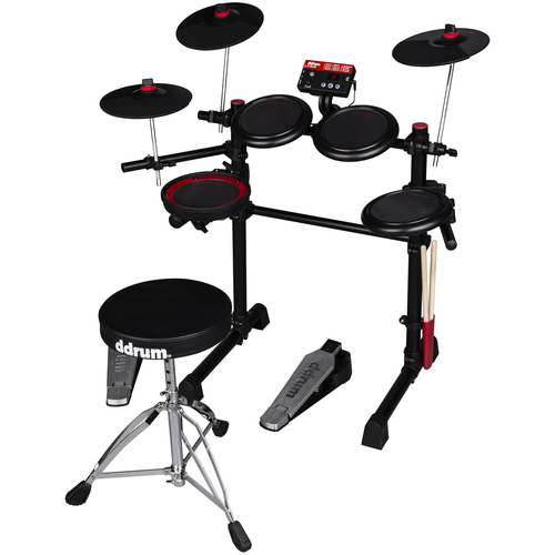 Complete Electronic Drum Set with Mesh Drum Heads, Black/Red - DD EFLEX