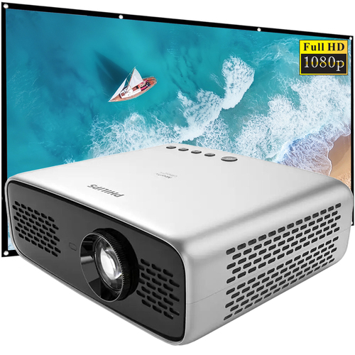 Philips NeoPix Ultra 2TV FHD Smart Home Theater LCD Projector w/ 120` Projector Screen