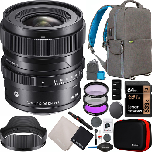 Sigma 20mm F2 DG DN Contemporary Lens for L-Mount Full Frame Mirrorless Cameras Bundle