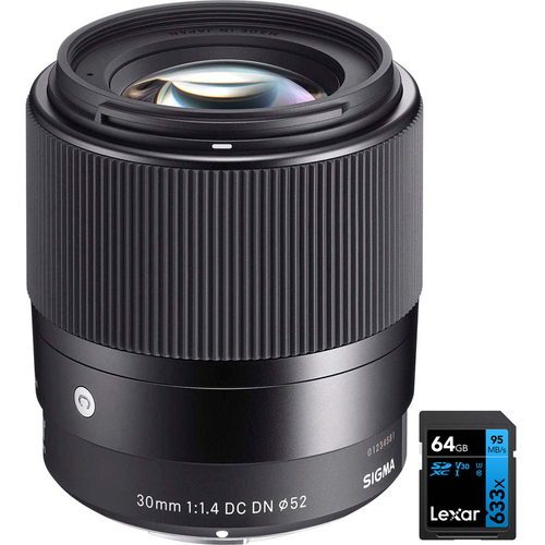 Sigma 30mm f/1.4 DC DN Contemporary Lens for L-Mount + Lexar 64GB Memory Card