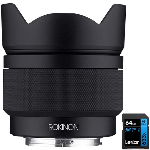 Rokinon 12mm F2.0 AF Compact Ultra Wide Lens for Sony E-Mount APS-C + 64GB Card
