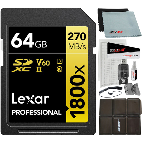 Lexar Professional 1800x SDXC UHS-II Card GOLD Series 64GB with Reader Bundle