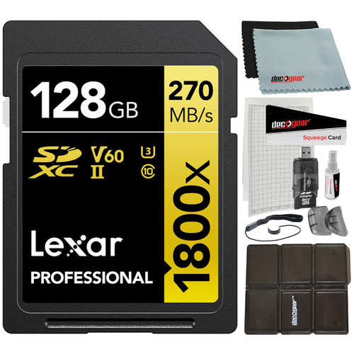 Lexar Professional 1800x SDXC UHS-II Card GOLD Series 128GB with Reader Bundle