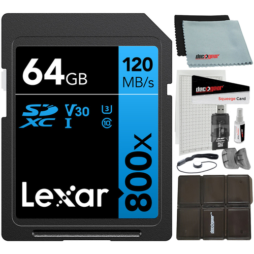 Lexar 64GB High-Performance 800x UHS-I SDHC Memory Card BLUE with Reader Bundle