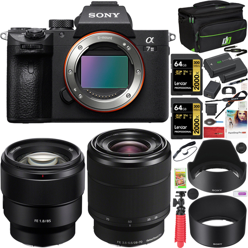 Sony a7 III Mirrorless 4K Camera + 2 Lens Kit 28-70mm + 85mm + Case 2x Battery Bundle