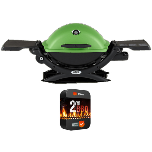 Weber Q1200 Liquid Propane Portable Grill Green with 2 Year Extended Warranty