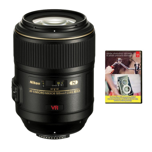 Nikon 105mm f/2.8G ED-IF AF-S VR Micro-Nikkor Lens w Warranty & Adobe Elements Bundle